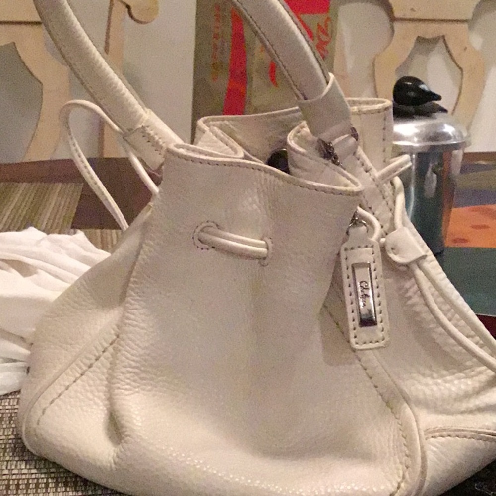 Cole Haan Medium White Leather Drawstring Handbag